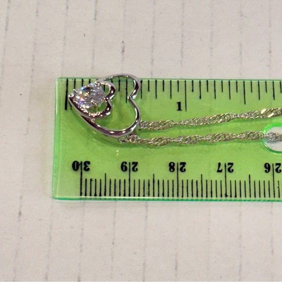 NEW Silver-Tone Double Heart Pendant Necklace – Sparkling CZ Accent - Picture 6 of 15